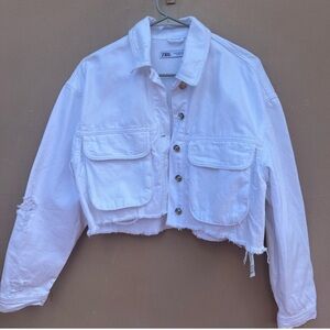 Zara Women's Cropped White Jean Jacket